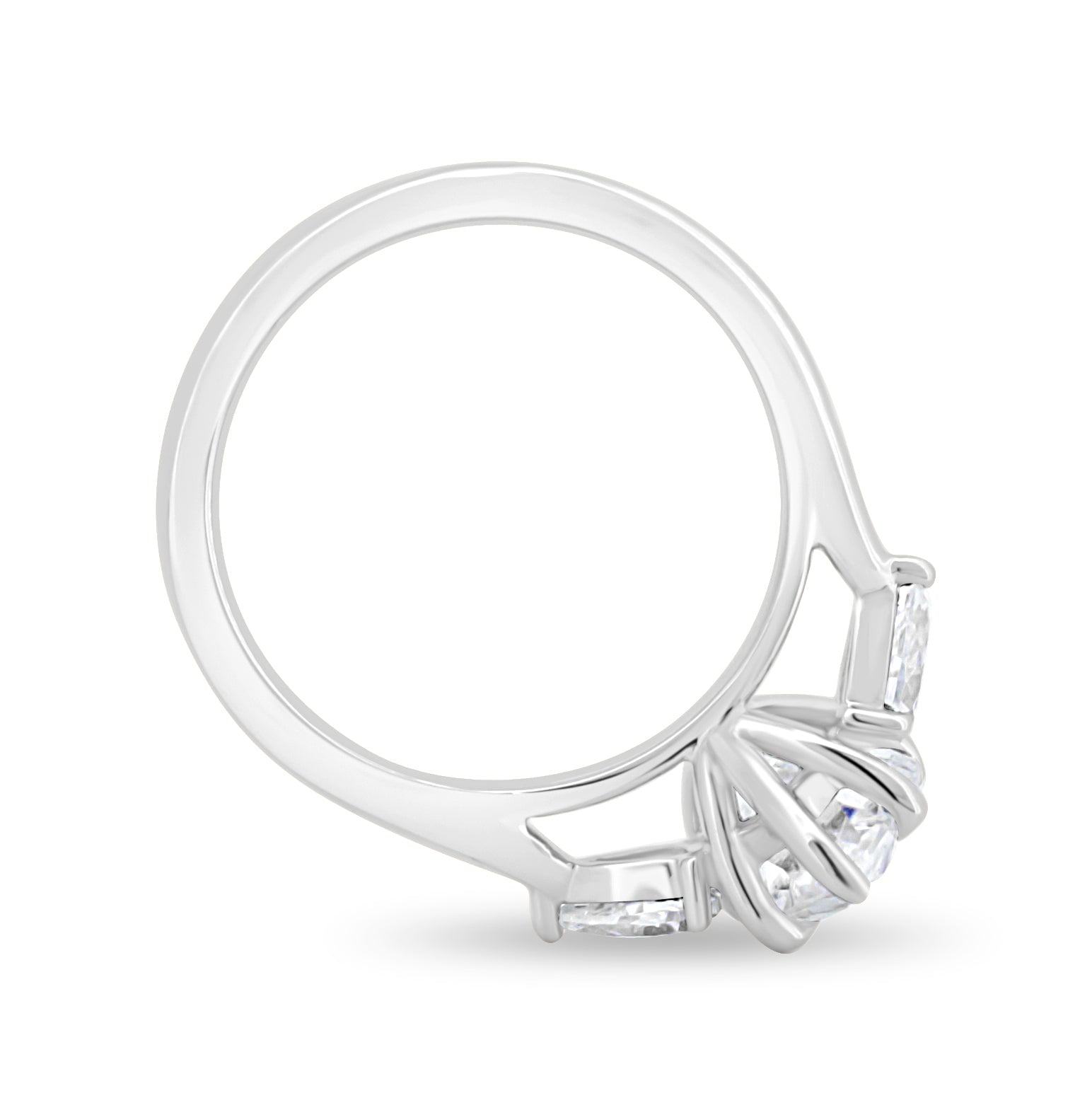 ESTE ORIGIN 2.00Ct Pear Cut Moissanite Trilogy Engagement Ring – 5 Claw Cathedral Setting in 10K White Gold for Women US 4.5