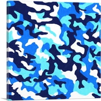 ARTCANVAS Navy Blue Baby White Teal Camo Camouflage Pattern Canvas Art Print - Size: 12" x 12" (1.50" Deep)