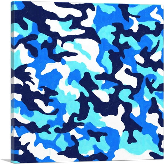 ARTCANVAS Navy Blue Baby White Teal Camo Camouflage Pattern Canvas Art Print - Size: 12" x 12" (1.50" Deep)