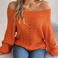 thumbnail image 5 of Lovskoo 2024 Sweaters for Women Long Sleeve Solid Hollow Out Off Shoulder Lantern Sleeve Sweater Orange, 5 of 8