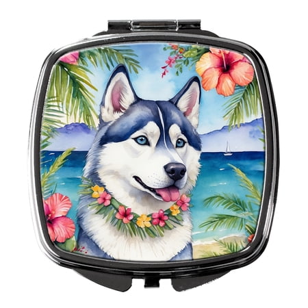 Siberian Husky Luau Compact Mirror 2.75 in x 3 in