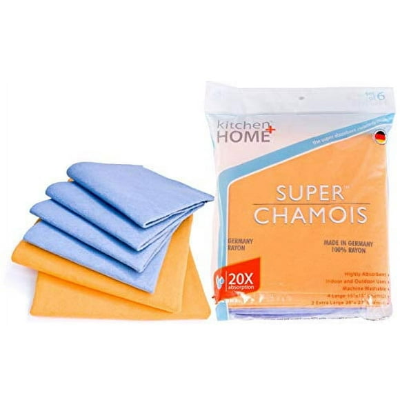 Super Chamois - Super Absorbent Shammy Cleaning Cloth Value 6 Pack - Holds 10x It's Weight in Liquid