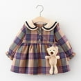 thumbnail image 6 of WIBACKER Toddler Baby Girl Fall Winter Mini Dress Long Sleeve Plaid Holiday Party Dress with Bear Toy, 6 of 9