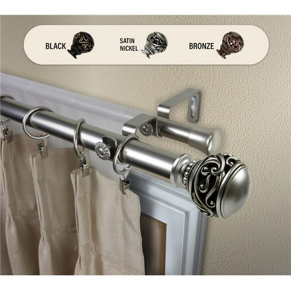 Central Design 100-26-995-D 1 in. Claudia Double Curtain Rod, Satin Nickel - 120-170 in.