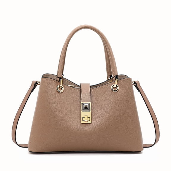 Genuine Leather Cowhide Tote Bag, Women's Top Handle Lock Shoulder Crossbody Purse
