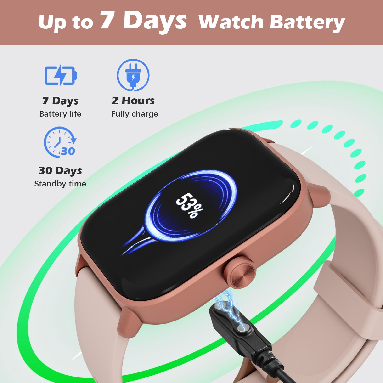 SANPTENT Smart Watch Compatible with Android and iPhone, 1.83" HD Touchscreen, Answer/Make Calls/100+ Sports Modes/Message Reminder, IP68 Waterproof, Pink