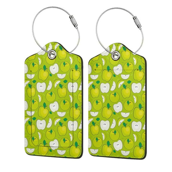 Honeii Green Apple Print Leather Luggage Tag for Suitcases,ID Tags,Bag Tags for Luggage,Functional Travel Tag-1