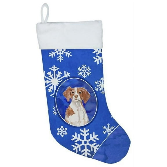 Carolines Treasures CK3936CS Winter Snowflakes Brittany Spaniel Christmas Stocking