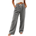 thumbnail image 2 of Women's Wide Leg Sweatpants Trendy Drawstring Baggy High Waisted Casual Trousers Jogger Sweat Pants with Pockets Gray 2XL, 2 of 6