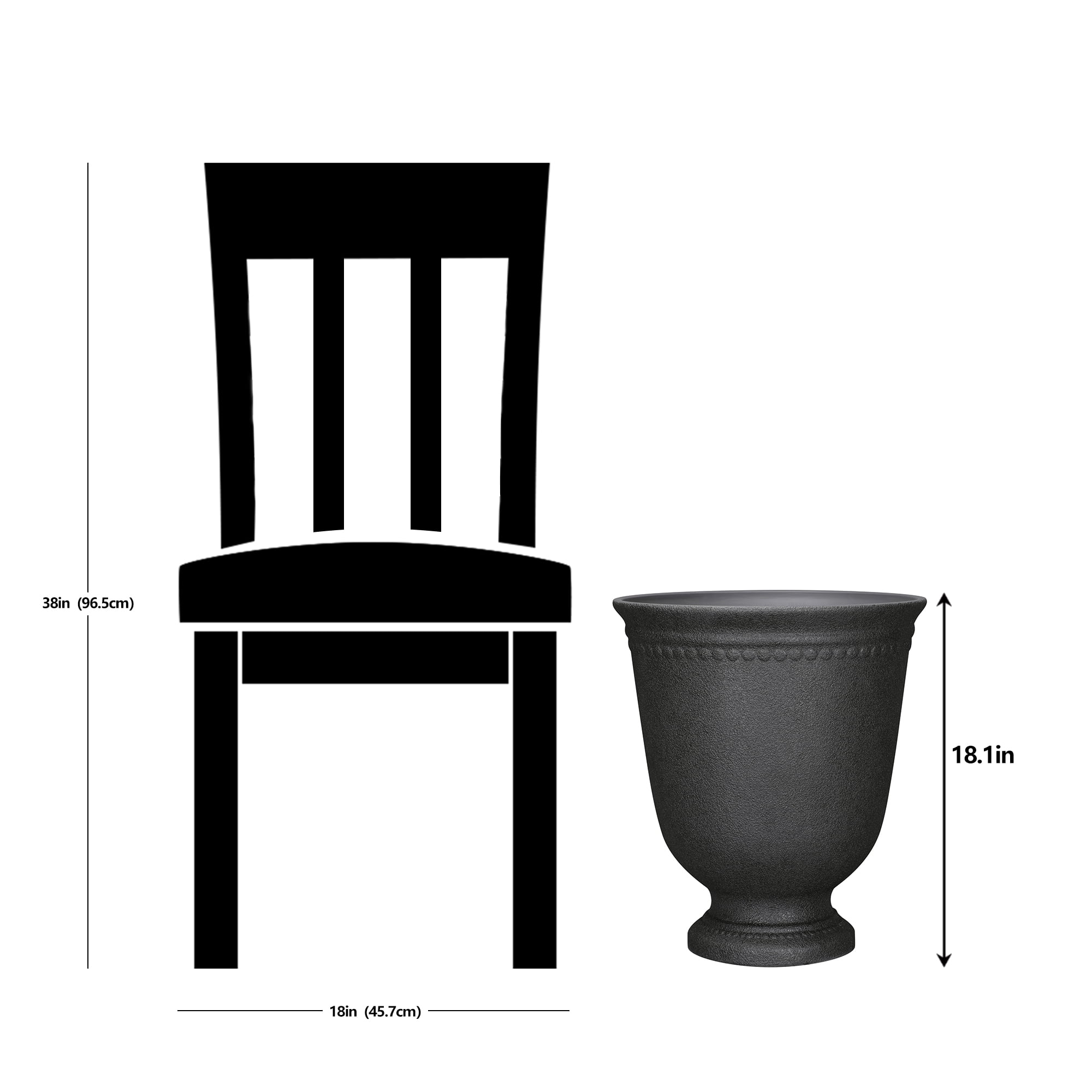 My Texas House Asti Urn Planter, 16 Inch Diameter x 18.1 Inch Height, Black, 100% Recycled Resin