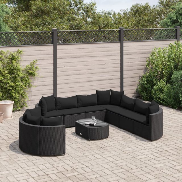 vidaXL 10 Piece Garden Sofa Set with Cushions Black Poly Rattan