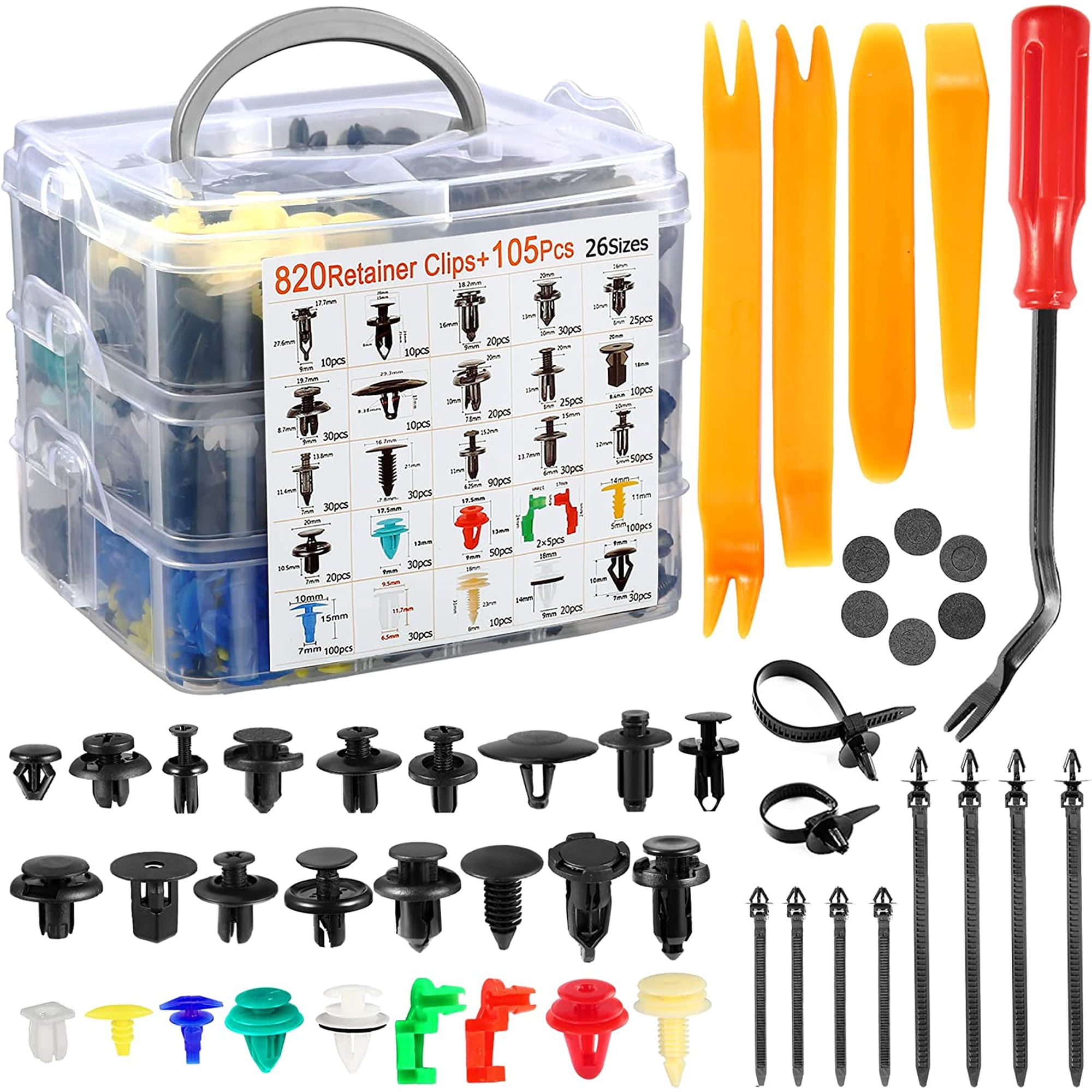 925Pcs Car Bumper Retainer Clips Plastic Rivets Fasteners Tailgate Handle Rod Clip, 26 Most Popular Sizes Auto Push Pin Rivets Set- Door Trim Panel Fender Clips for GM Ford Toyota Honda Chrysler