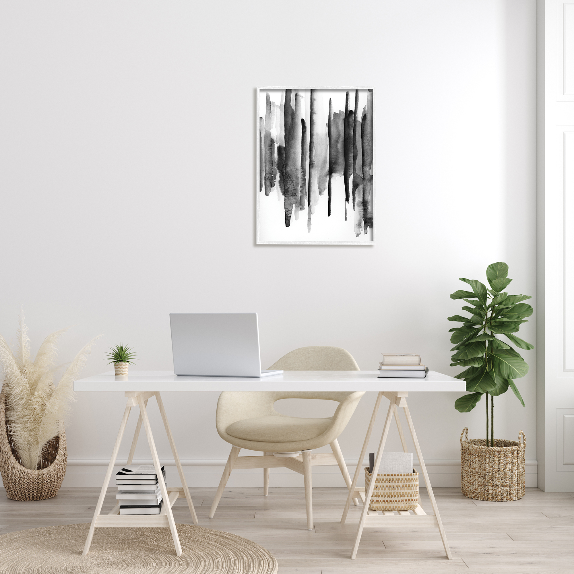 Stupell Indtries Vertical Black Ink Strokes Abstract Watercolor Over White,24 x 30,Design by VDK Atelier