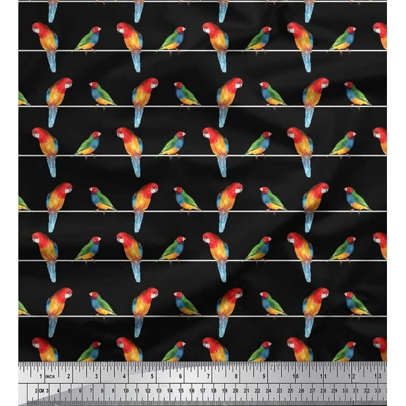 Soimoi Cotton Duck Fabric Stripe & Macaw Parrot Bird Print Fabric by the Yard 42 Inch Wide