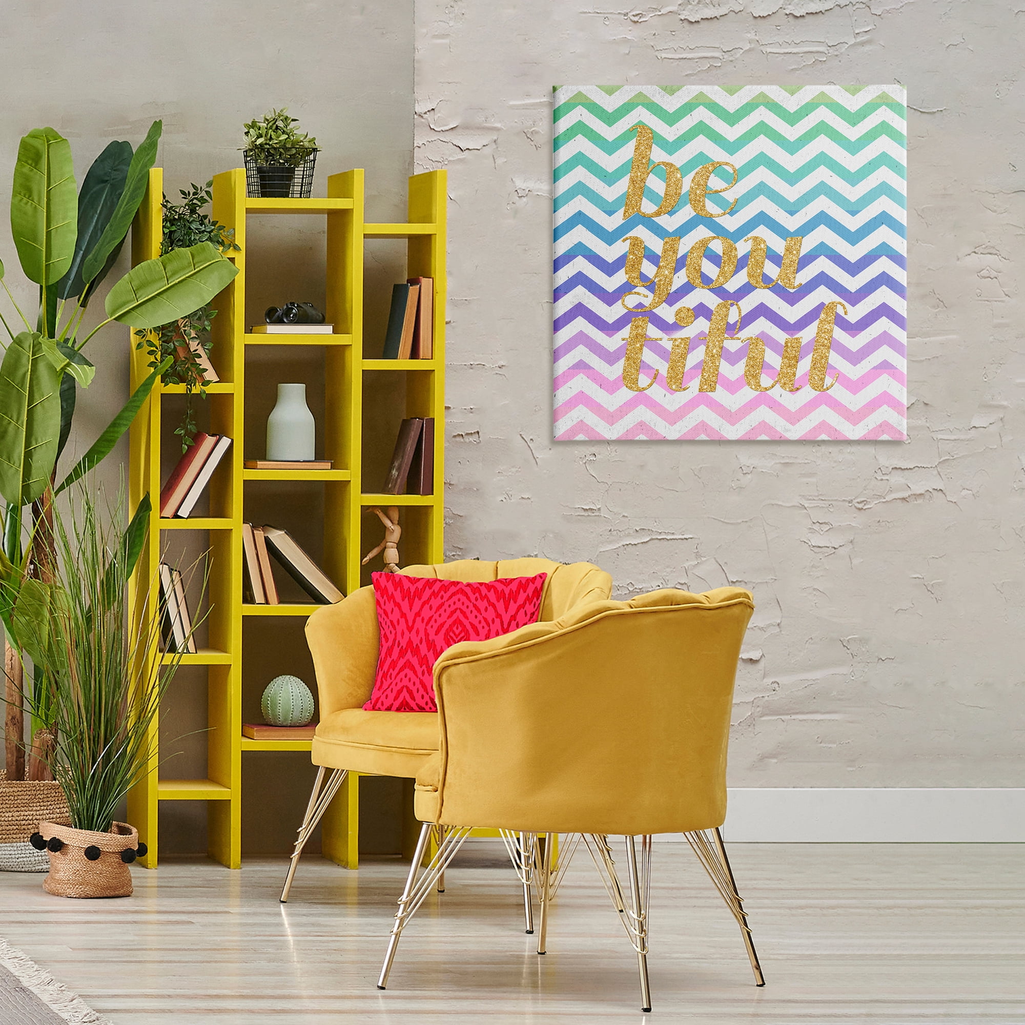 Stupell Industries Chevron Beautiful Phrase Text & Numbers Painting Wrapped Canvas Art Print Wall Art, 30 x 30