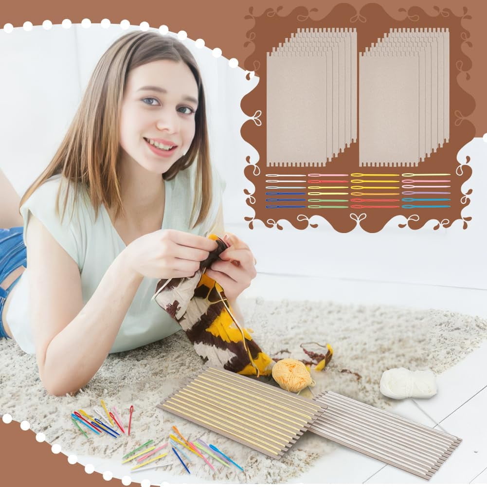 36Pcs Cardboard Weaving Looms Kit (No Wool Yarn) Include 12pcs Wide Notch Weaving Looms 24pcs Plastic Sewing Needles for Beginner Knitting Sewing Crochet Basket Jewelry Crafts-13x6-1/2 Mixed Color