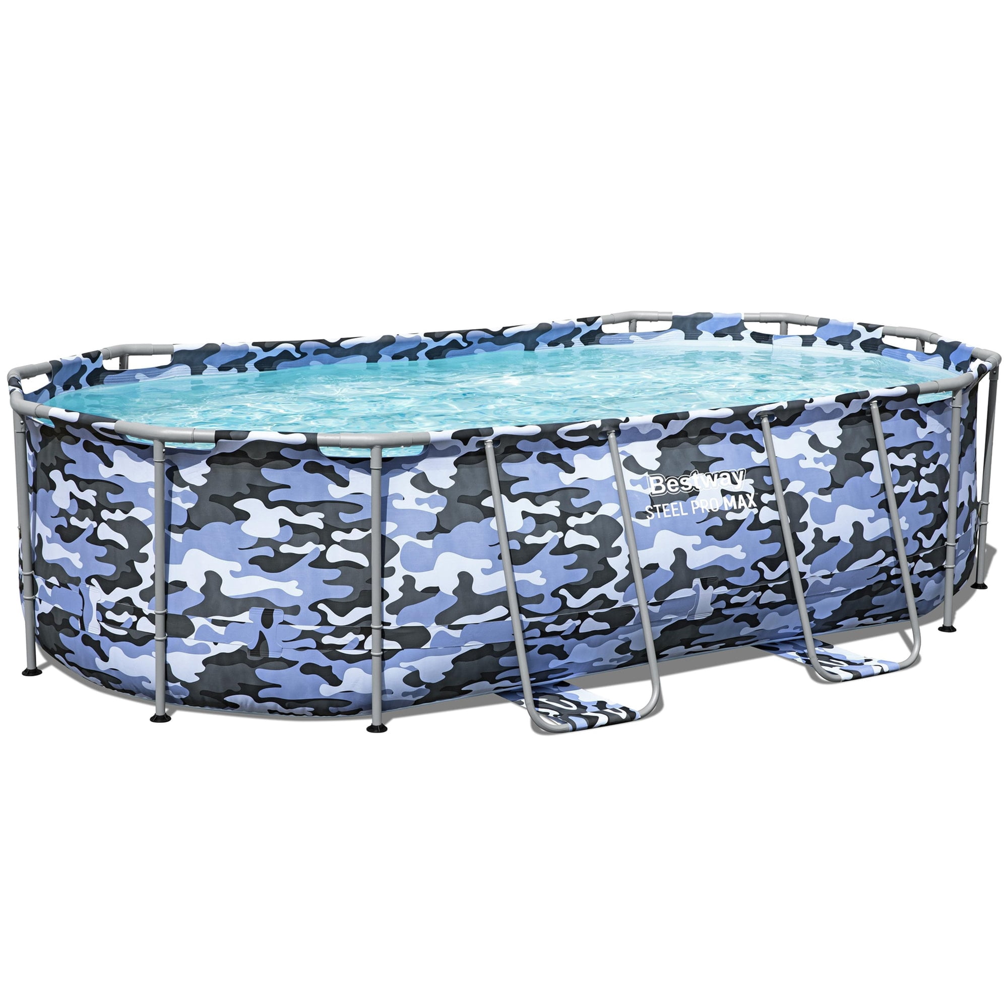 Bestway: Steel Pro Max - Oval Swimming Pool Set - 14' x 8'2" x 39.5, Blue Camo - Above Ground, Tritech Construction, Filter Pump, Ladder, 1,915 Gal.