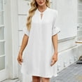 thumbnail image 4 of Wdfiry Women's T-shirt Dress Notched Neck Button Side Slit Dress Solid Color Loose Casual Half Sleeve Mini Dresses, 4 of 5
