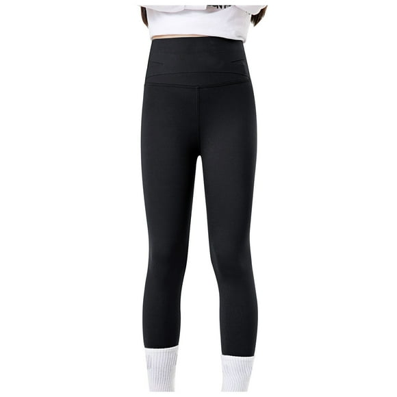 YOUSNH Printemps/été Enfants Pantalon Legging Uni Taille Haute Coupe Ajustée Pantalon de Yoga Vêtement d'Extérieur Pantalon Fille Noir 12-14 Ans