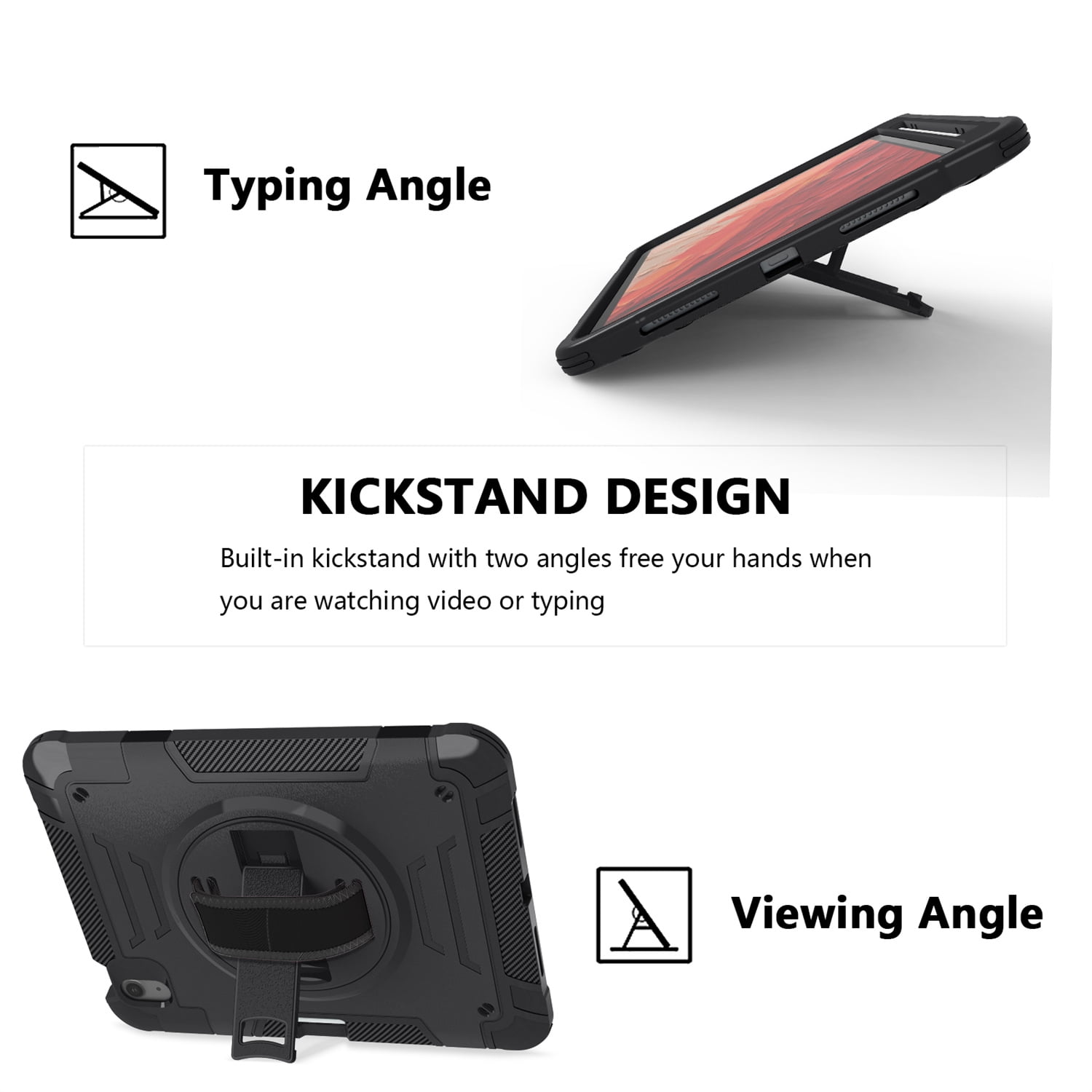 Shockproof Case for Apple iPad 11th 10th Gen 2025 2022, with Pencil Holder Military Grade Protection Rotating Stand Hand Strap Shoulder Strap Bumper Rugged Case for iPad 11th Gen 11"/ 10th Gen 10.9"
