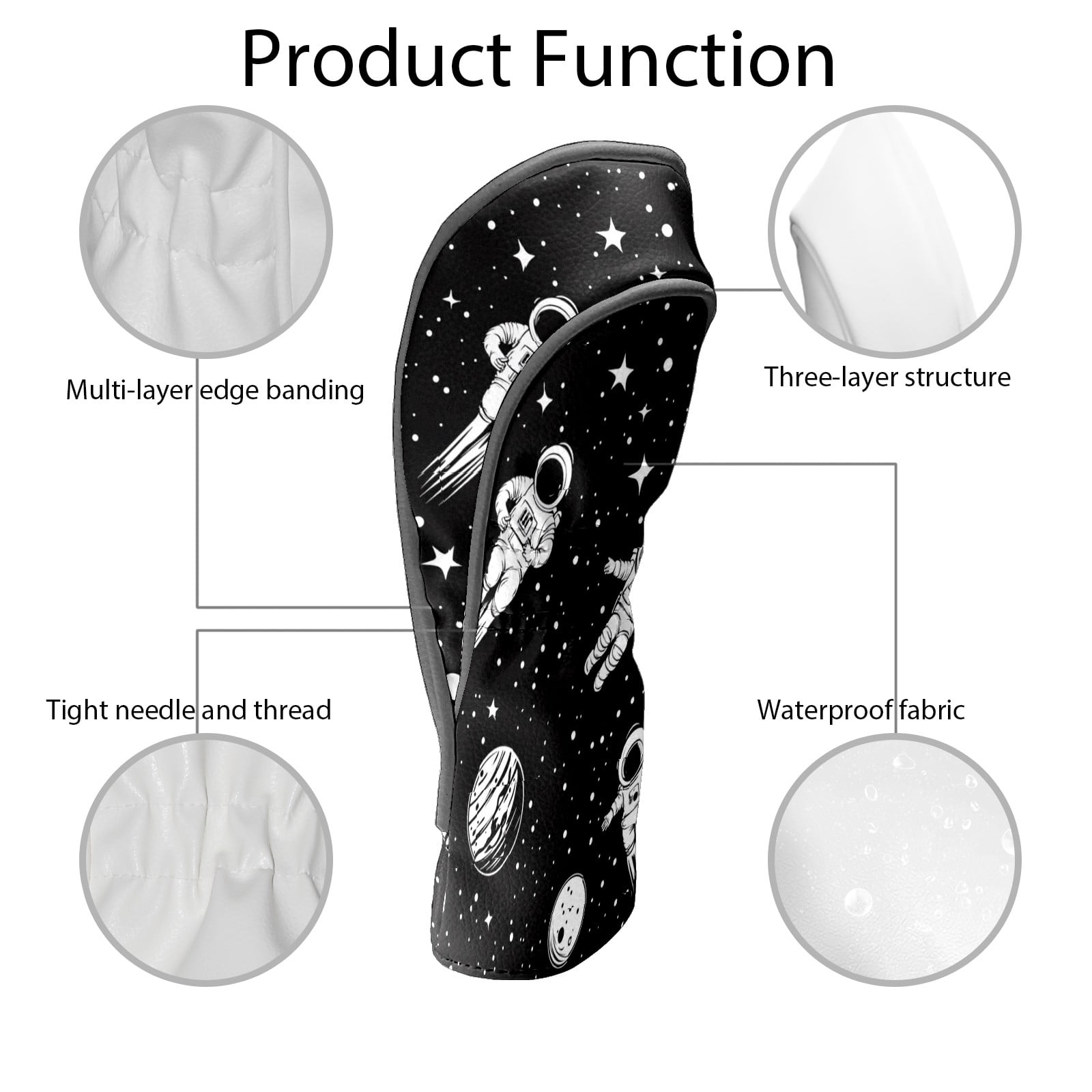 Golf Club Covers PU Leather Waterproof Head Covers for Fairway Woods Hybrids Astronaut Pattern Unisex Fits Most Brands