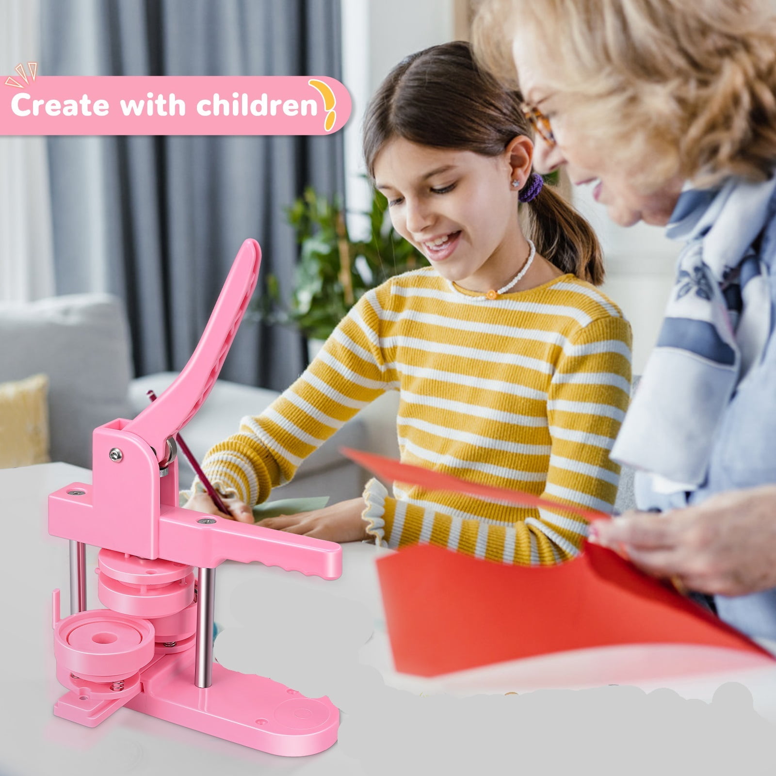 Pink Button Badge Maker Machine 32mm Mold Button Pin Press Machine ,Beginner-Friendly