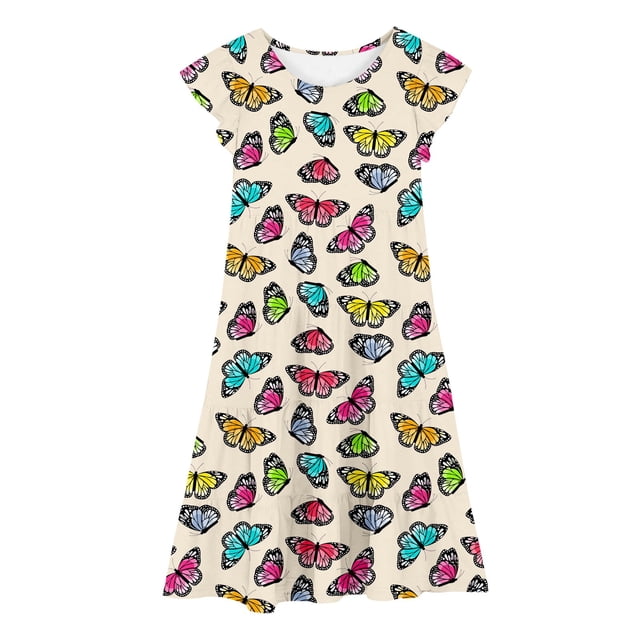 Robes Décontractées pour Grandes Filles, Fête, Manches Volantées, Imprimé Coloré, Robe à Étages, Vêtements pour Enfants à Taille Extensible, Taille 12-13T