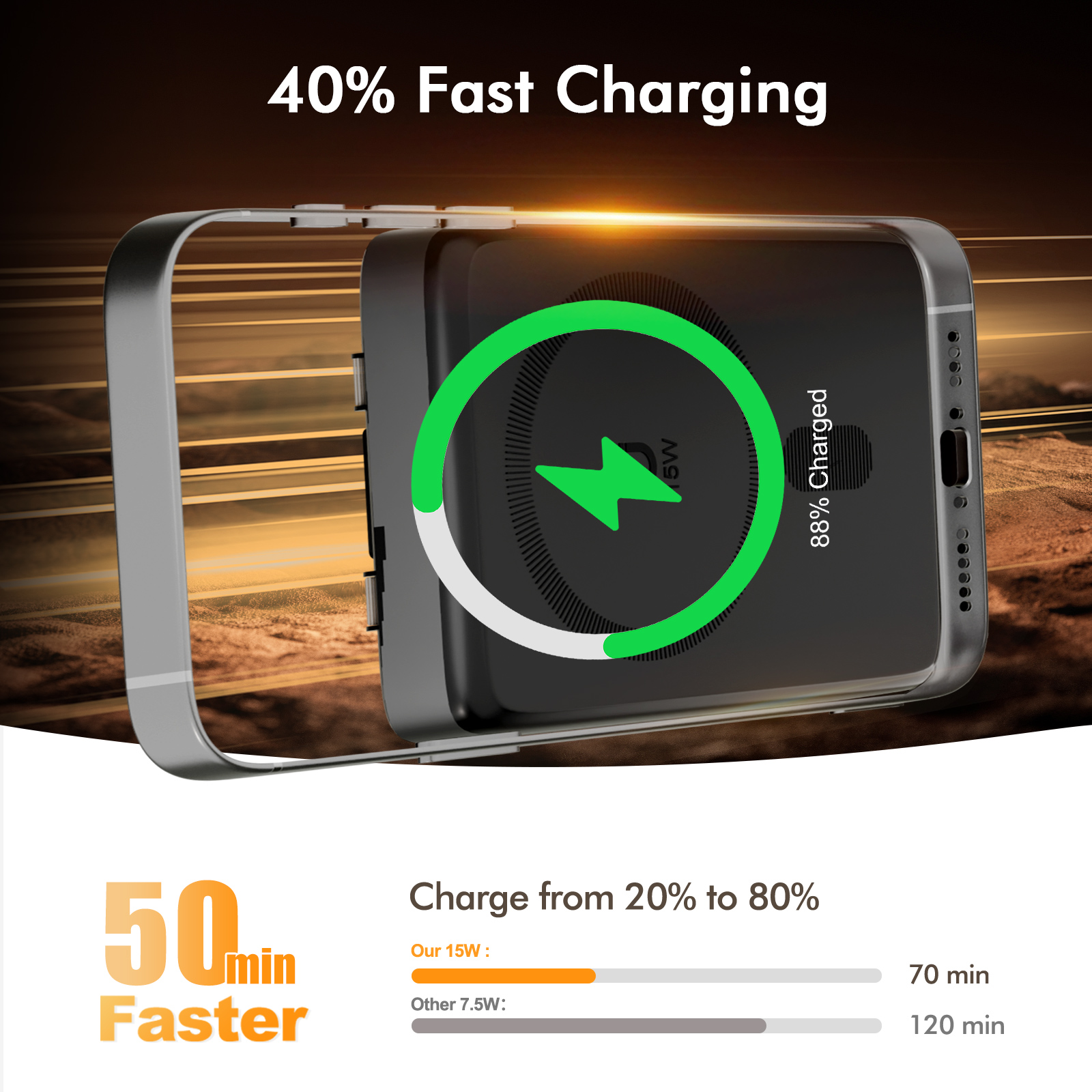 Portable Charger,10000mAh Wireless Power Bank with 22.5W Fast Charging Built-in USB-C Cable and Adjustable Stand, LED Display Battery Pack Compatible with iPhone 17 16 15 14 13 12 Andriod, Black