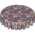 thumbnail image 1 of Nappe Ronde Géométrique Bohème Colorée 60 Pouces Mandala Marocain Indien Imprimé Floral Groovy Lavable Résistante aux Plis et aux Taches Nappe en Polyester pour Cuisine Dîner Fête Vacances, 1 of 5