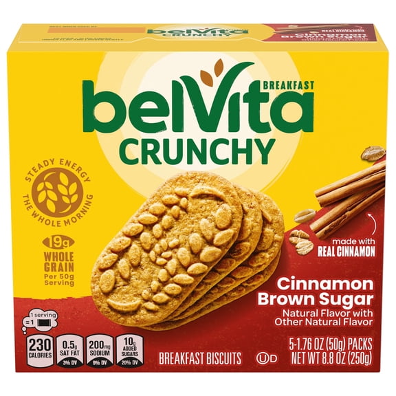 belVita Breakfast Bars Biscuits, Cinnamon Brown Sugar, 5 Packs (4 Biscuits Per Pack)
