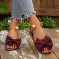 thumbnail image 6 of KIJBLAE Plus Size Women's Bow Decor Casual Flat Sandals, Solid Round Open Toe Minimalist Style, Soft Lightweight Daily Summer Shoes Wine 37, 6 of 9