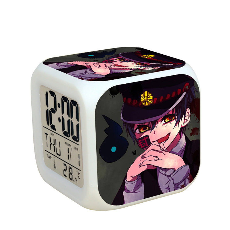 Wekity Anime Alarm Clock 7 Colors LED Square Clock Digital Alarm Clock