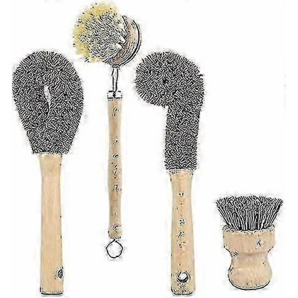 Wooden Dish Brush, Mushroom Brush, Bottle Brush, Cup Brush, Set Of 4, Robust, Heat-resistant Cleaning Brushes, Made Of Beech Wood And Coconut Bristles