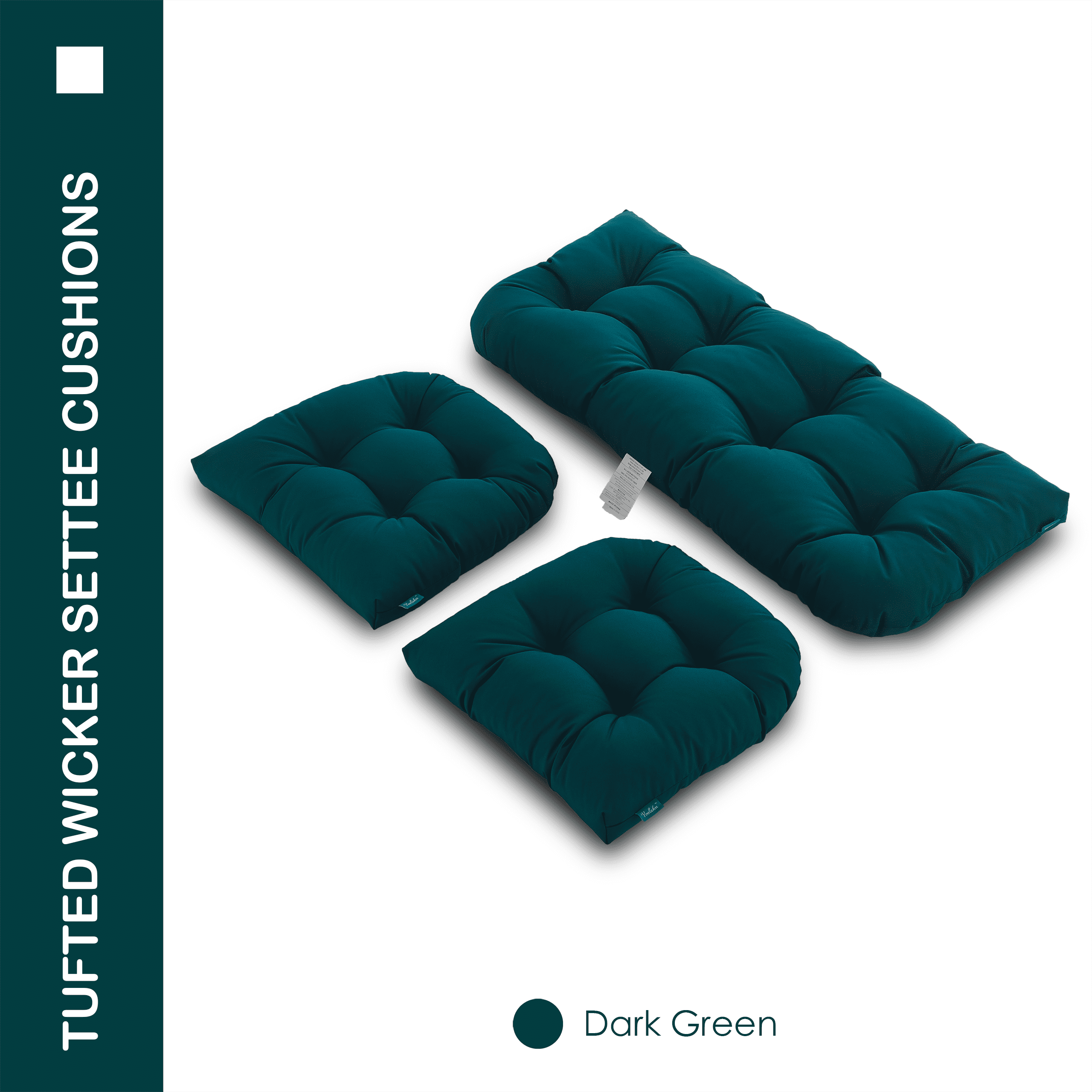 YOOZEKU Outdoor Tufted Wicker Chair Cushions of 3 Pieces, 1 Loveseat and 2 U-Shape All Weather Waterproof Patio Seat Cushions for Wicker Furniture,Bench, Dark Green