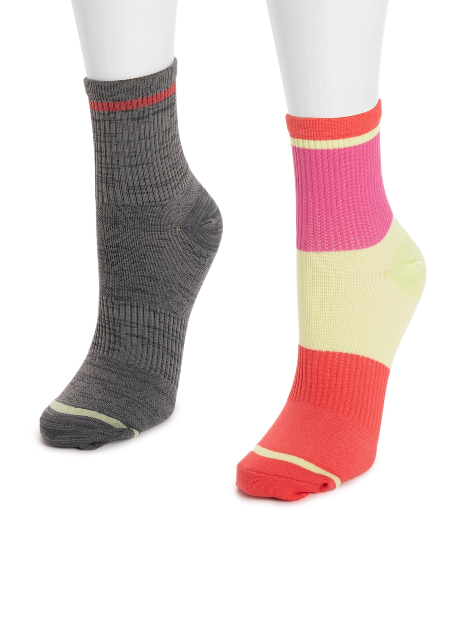 MUK LUKS Women's Compression Nylon Quarter Crew Socks, 2-Pack, Shoe Sizes 6-10