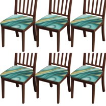 Teal Gold Marble Seat Covers for Dining Room Chairs Set Of 6,Stretch Printed Washable Chair Seat Cover with Elastic Ties and Button,Removable Waterproof Couch Cushion Covers