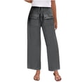thumbnail image 2 of Nmnitkp Wide Leg Pants Woman Solid Color Pocket Button High Waisted Drawstring Casual Sports Straight Women's Pants Gray,M, 2 of 6