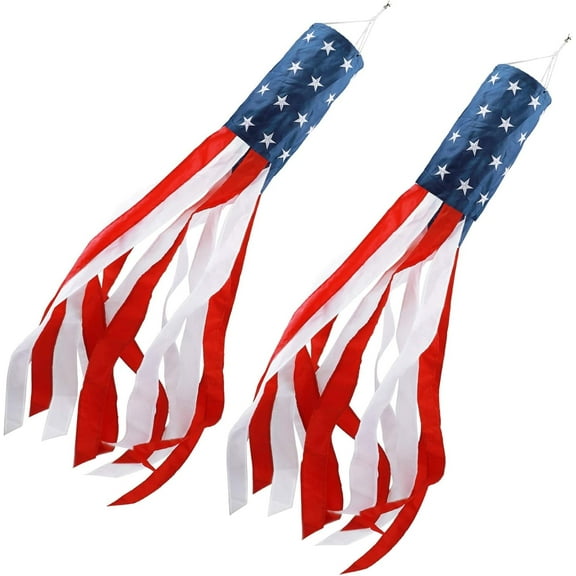 4th of July Decorations,40 Inch American Flag Windsock,Wind Socks for Outside Heavy Duty,Patriotic Memorial Day Decor,USA Windsock With Embroidered Stars,Red White And Blue Wind sock,2 Pack