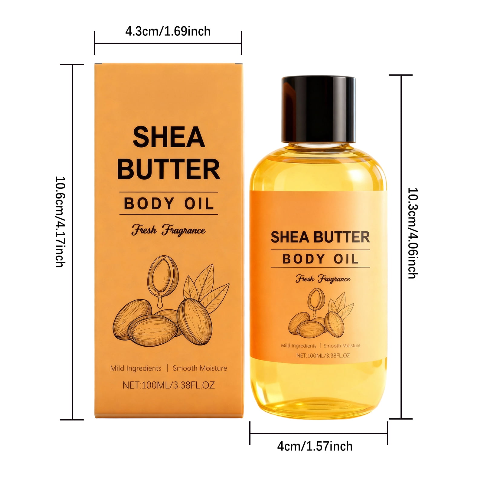 Alvantor Shea Butter & Almond Body Oil Moisturizer for Dry Skin, Lightweight Non-Greasy Hydration, 3.38fl.oz