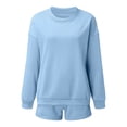 thumbnail image 6 of Women's Oversized Shorts Sets 2 Piece Solid Color Long Sleeve Crewneck Sweatshirt Outfits Casual Fall Trendy Vacation Loose Suits, 6 of 6
