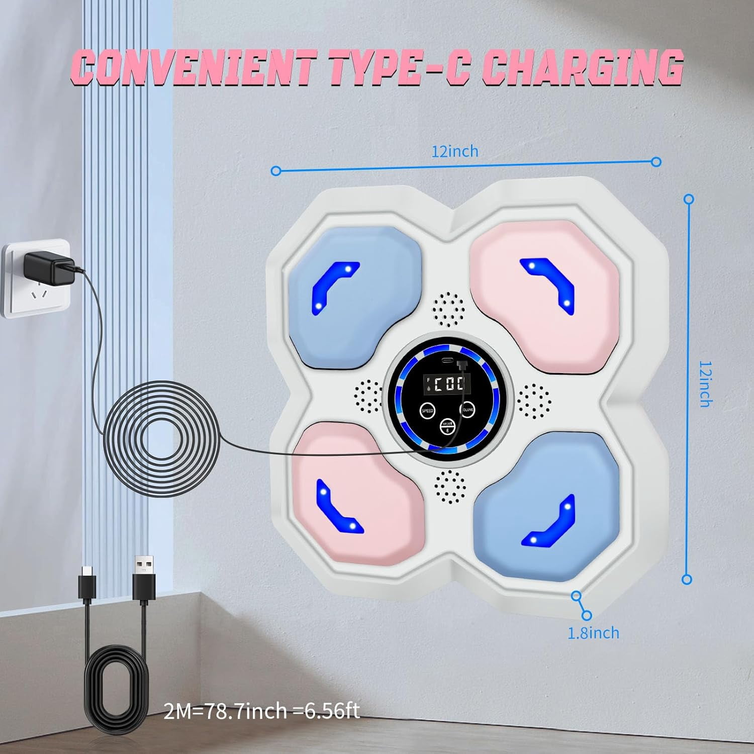 Music Boxing Machine forand Teens Adults, Trainer Equipment with Gloves, Wall-Mounted Boxing Music Workout Machine,Electronic Focus Training for Home,Office