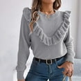 thumbnail image 5 of Busydd Sweaters for Women Fashion Solid Color Ruffle Pullover Sweaters Casual Long Sleeve Crewneck Sweater Fall Winter Elegant Tunic Sweaters, 5 of 9