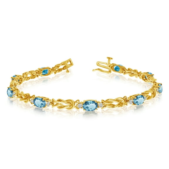 14k Yellow Gold Natural Aquamarine And Diamond Tennis Bracelet