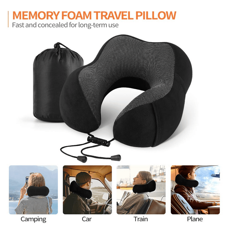 Noarlalf Seat Cushion Travel Neck Pillow Memory Foam Airplane Travel  Comfortable Washable Cover Plane Neck Support Pillow for Neck Sleeping  Chair