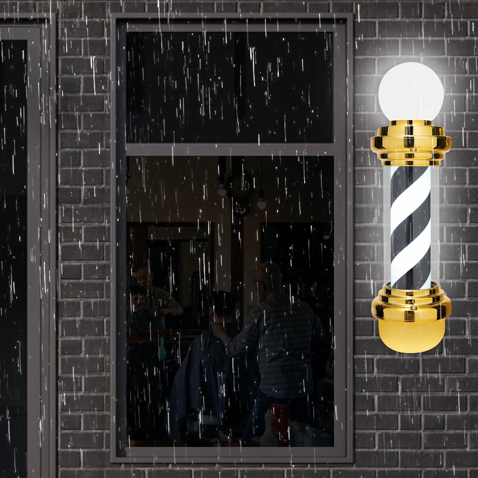 Barber Pole Light Black White Gold Wall Mount Salon Sign with 18W LED Waterproof Outdoor Barber Shop Light