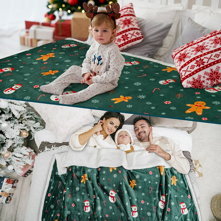 PAVILIA Premium Christmas Sherpa Throw Blanket Christmas Decoration Gift Fleece Plush Warm Cozy Reversible Microfiber Holiday Blanket Green Gingerbread 50x60 Walmart