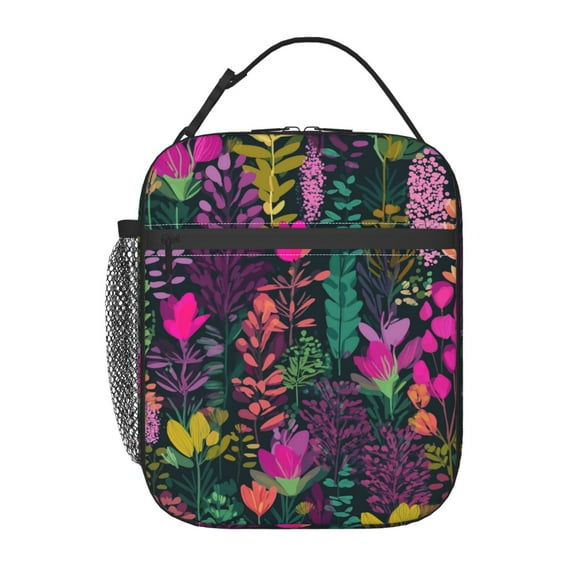 Luxurious Floral Pattern Lunch Bag for Office Women – Stylish Thermal Insulated Tote with Shoulder Strap, Lightweight for Work or Travel