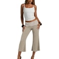 thumbnail image 5 of IYYVV Gaucho Pants Women Fold Over Cropped Capri Pants Low Rise Wide Leg Yoga Capris Palazzo Culotte Stretch Bottoms Khaki XL, 5 of 6