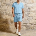 thumbnail image 4 of ZUKMRJPC Mens Short Sets 2 Piece Outfits V Neck Button Up T-Shirts and Shorts Solid Color Casual Lightweight Summer Tracksuit Sets, 4 of 7