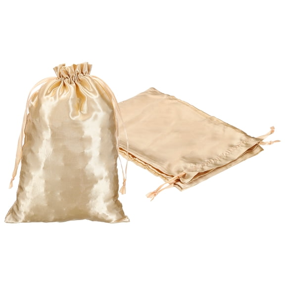 Uxcell Satin Drawstring Favor Bags, (11.4" x 7.5", Champagne) (3Pcs), Satin Gift Bags Gift Pouches with Drawstrings, Suit for - Wedding/Festival/Birthday/Celebration